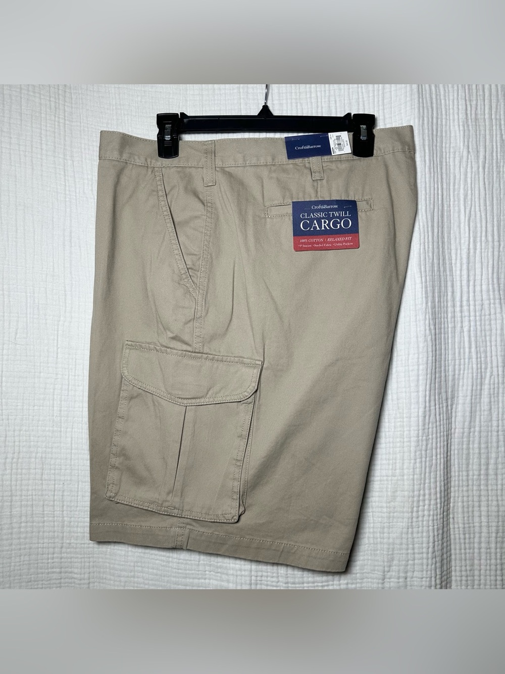 NWT Croft & Barrow Cargo Khaki Shorts-Sz 44-Classic Twill Relaxed 100% Cotton